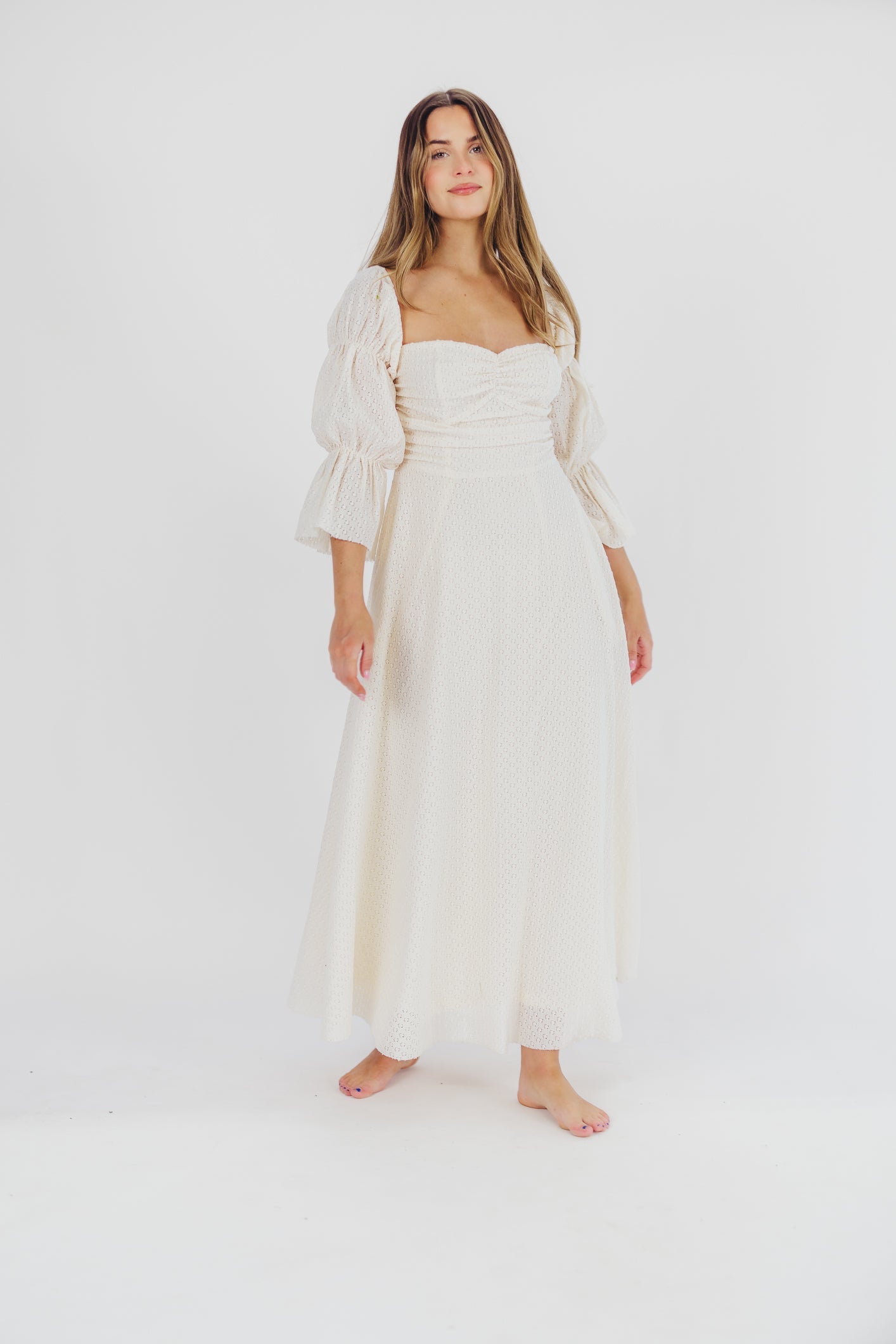 Corrine Tiered Sleeve Maxi Dress with Pockets in Ivory Cream - Bump Friendly