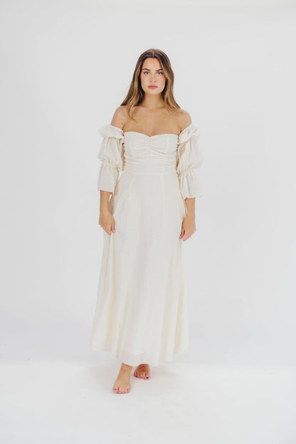 Corrine Tiered Sleeve Maxi Dress with Pockets in Ivory Cream - Bump Friendly