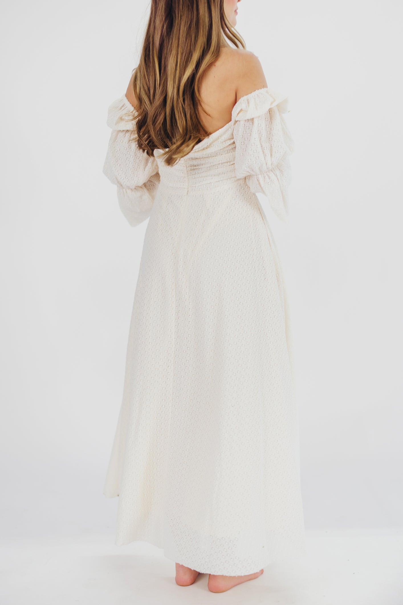 Corrine Tiered Sleeve Maxi Dress with Pockets in Ivory Cream - Bump Friendly