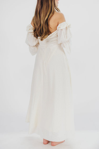 Corrine Tiered Sleeve Maxi Dress with Pockets in Ivory Cream - Bump Friendly