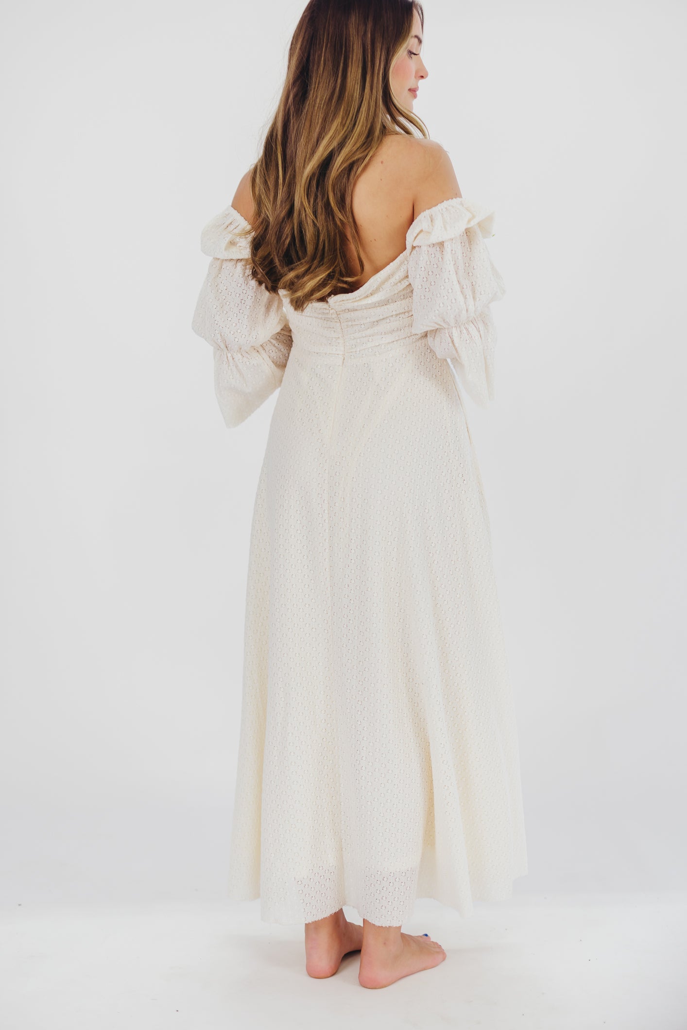 Corrine Tiered Sleeve Maxi Dress with Pockets in Ivory Cream - Bump Friendly