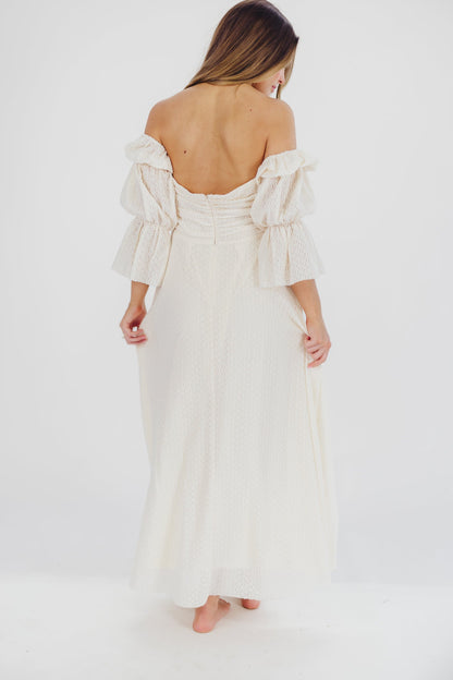 Corrine Tiered Sleeve Maxi Dress with Pockets in Ivory Cream - Bump Friendly