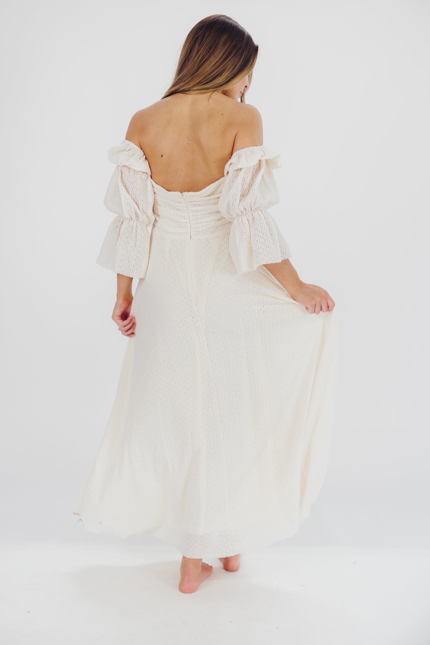 Corrine Tiered Sleeve Maxi Dress with Pockets in Ivory Cream - Bump Friendly