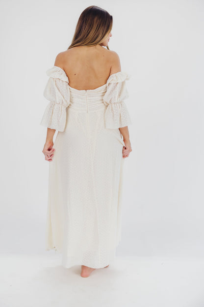 Corrine Tiered Sleeve Maxi Dress with Pockets in Ivory Cream - Bump Friendly