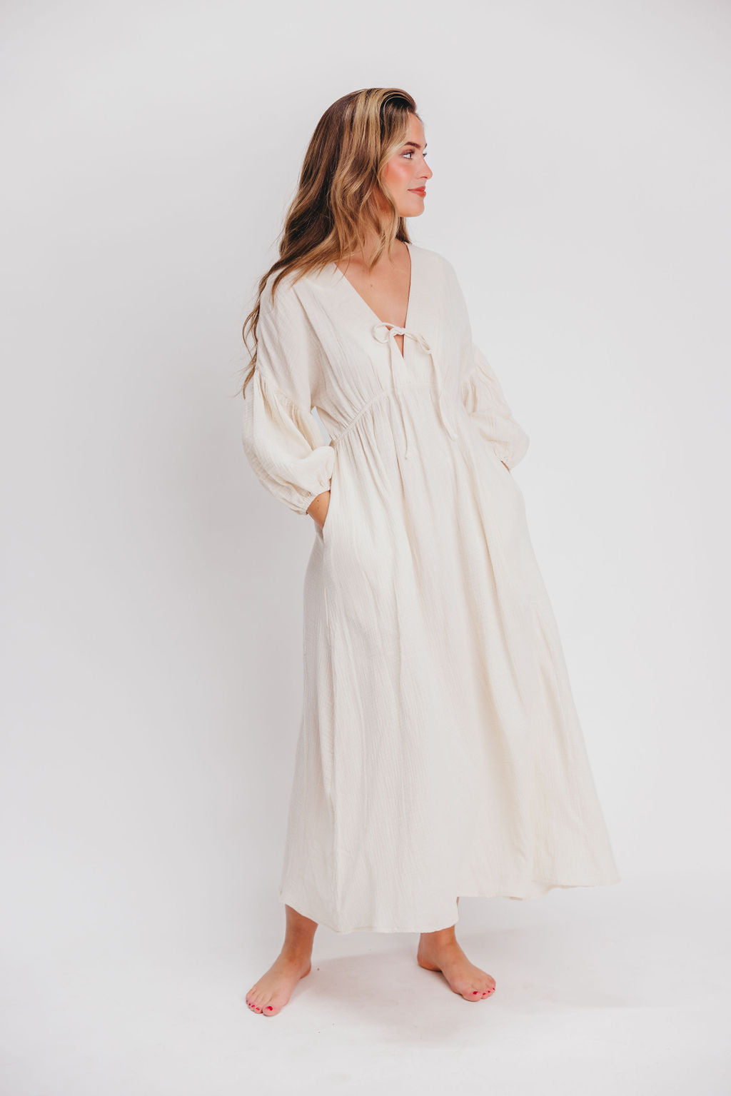 Hunter 100% Cotton Gauze Midi Dress in Soy - Bump Friendly *9/22 PRE-ORDER*