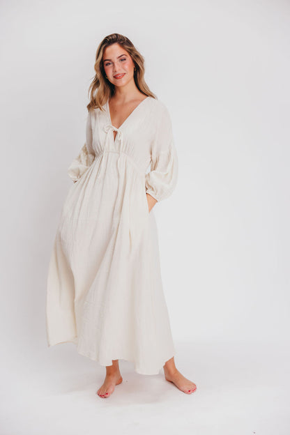 Hunter 100% Cotton Gauze Midi Dress in Soy - Bump Friendly *9/22 PRE-ORDER*