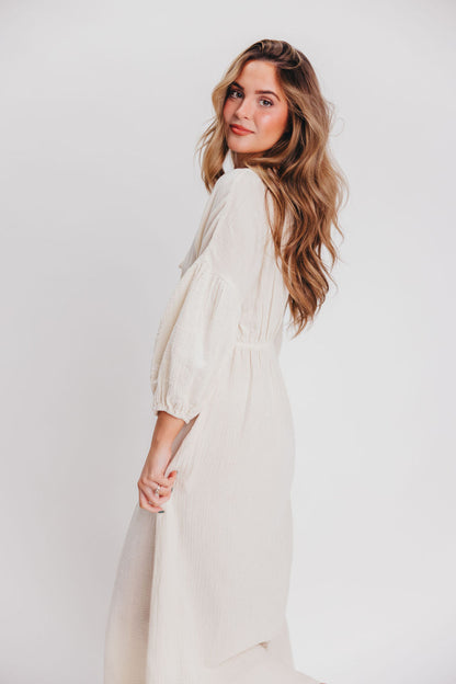Hunter 100% Cotton Gauze Midi Dress in Soy - Bump Friendly *9/22 PRE-ORDER*