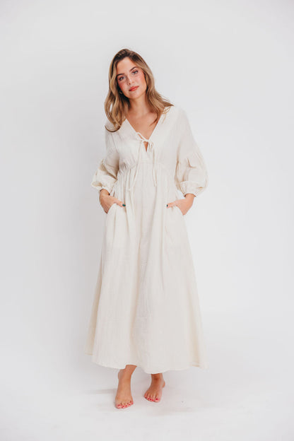 Hunter 100% Cotton Gauze Midi Dress in Soy - Bump Friendly *9/22 PRE-ORDER*