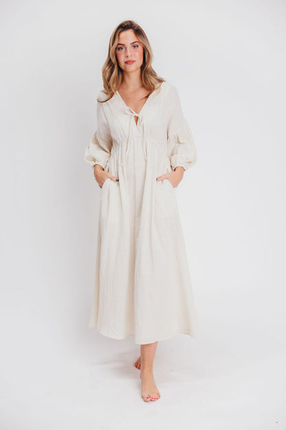 Hunter 100% Cotton Gauze Midi Dress in Soy - Bump Friendly *9/22 PRE-ORDER*