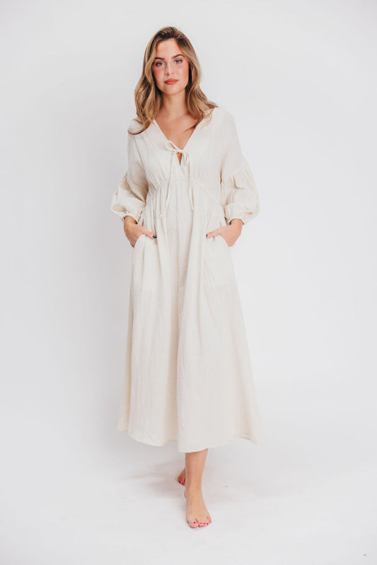 Hunter 100% Cotton Gauze Midi Dress in Soy - Bump Friendly *9/22 PRE-ORDER*
