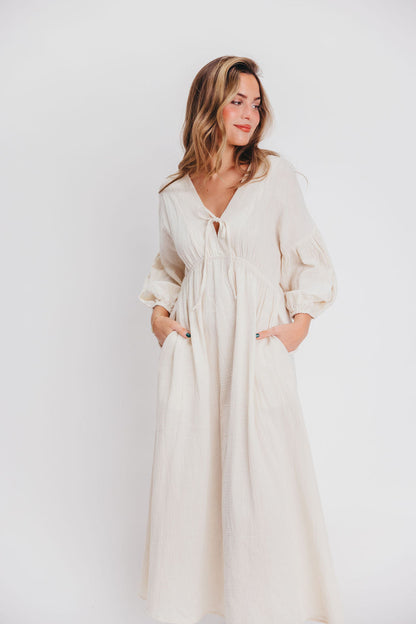 Hunter 100% Cotton Gauze Midi Dress in Soy - Bump Friendly *9/22 PRE-ORDER*