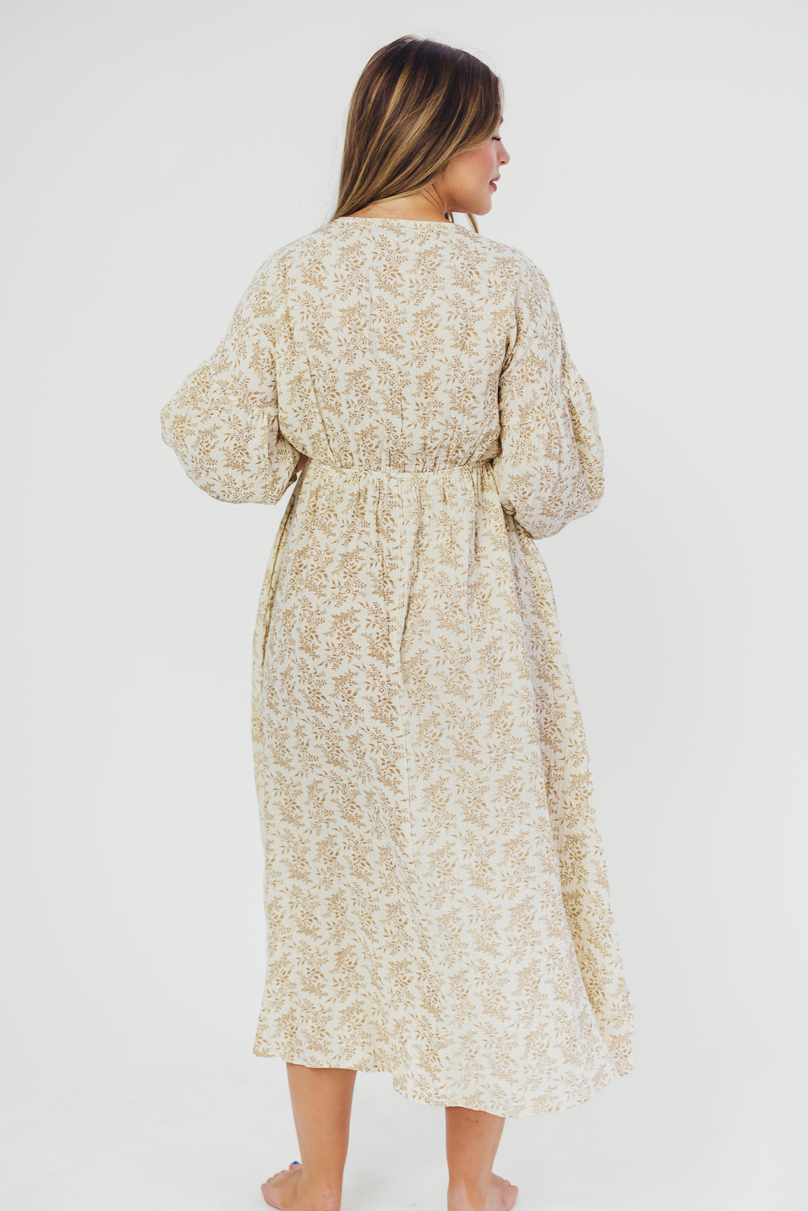 Hunter 100% Cotton Gauze Midi Dress in Natural/Tan Floral - Bump Friendly *9/22 PRE-ORDER*