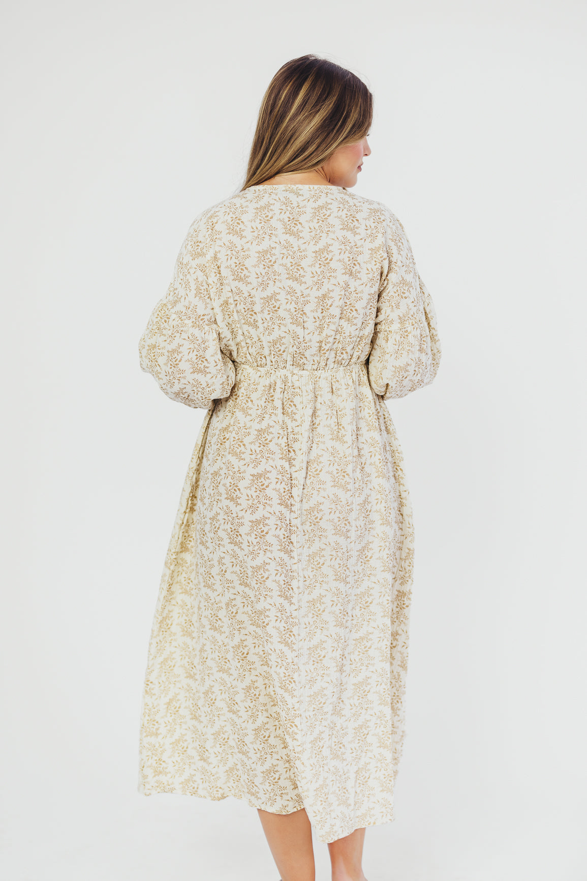 Hunter 100% Cotton Gauze Midi Dress in Natural/Tan Floral - Bump Friendly *9/22 PRE-ORDER*