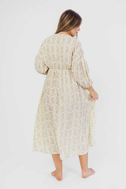 Hunter 100% Cotton Gauze Midi Dress in Natural/Tan Floral - Bump Friendly *9/22 PRE-ORDER*
