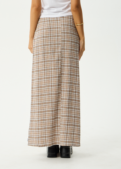 AFENDS Womens Flight - Seersucker Maxi Skirt - Chai Check