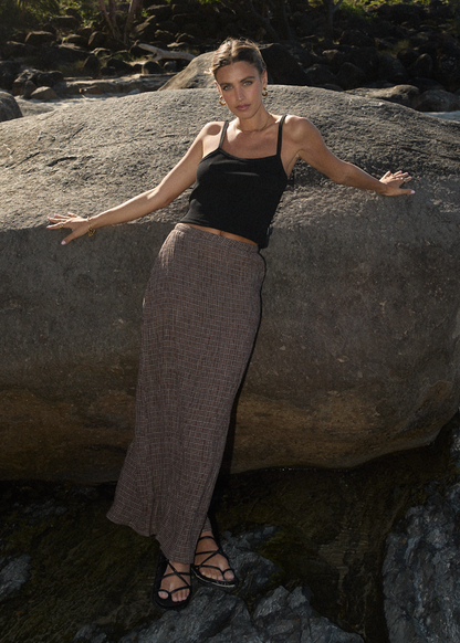AFENDS Womens Hometown - Seersucker Maxi Skirt - Coffee