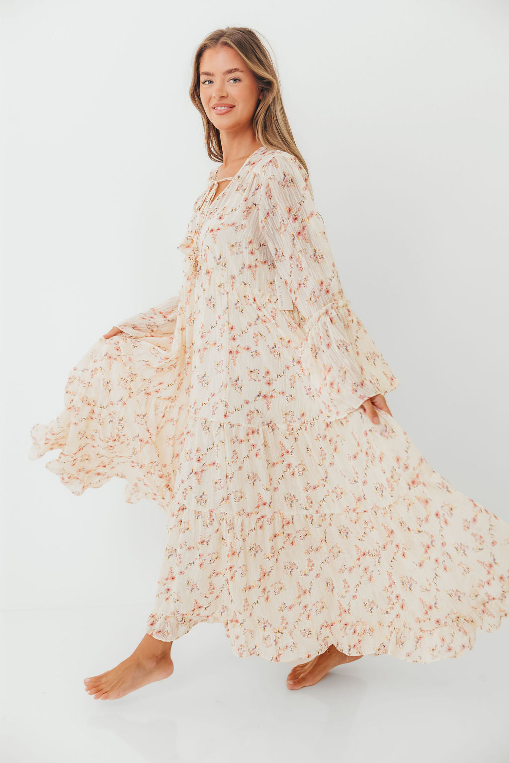 Lisa Woven Floral V-Neck Maxi Dress in Cream Multi - Bump Friendly *9/12 PRE-ORDER*