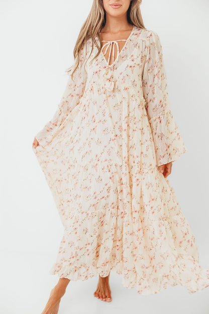 Lisa Woven Floral V-Neck Maxi Dress in Cream Multi - Bump Friendly *9/12 PRE-ORDER*
