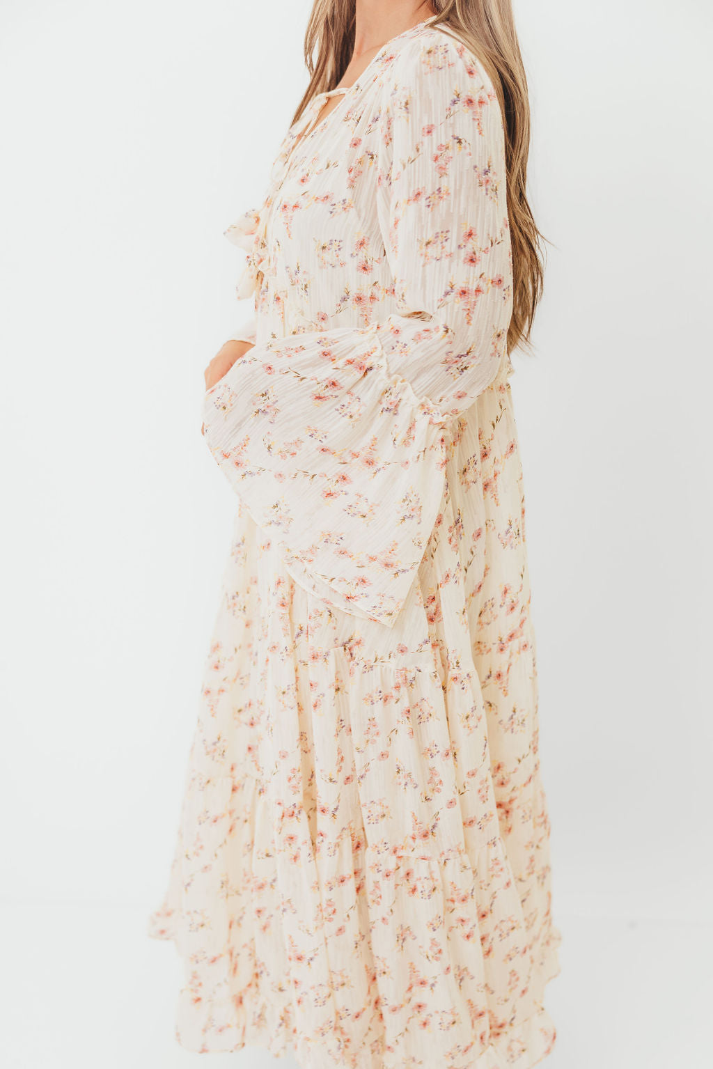 Lisa Woven Floral V-Neck Maxi Dress in Cream Multi - Bump Friendly *9/12 PRE-ORDER*