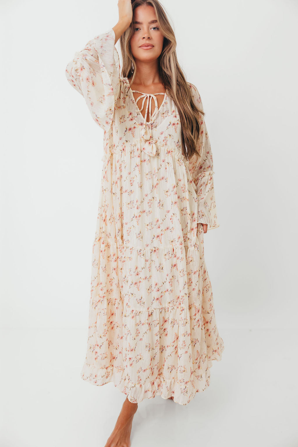 Lisa Woven Floral V-Neck Maxi Dress in Cream Multi - Bump Friendly *9/12 PRE-ORDER*