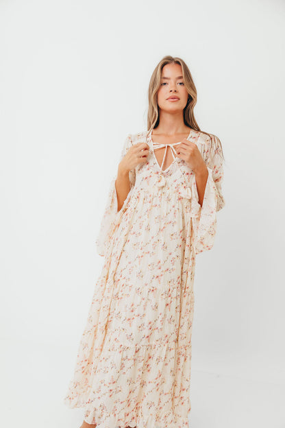 Lisa Woven Floral V-Neck Maxi Dress in Cream Multi - Bump Friendly *9/12 PRE-ORDER*