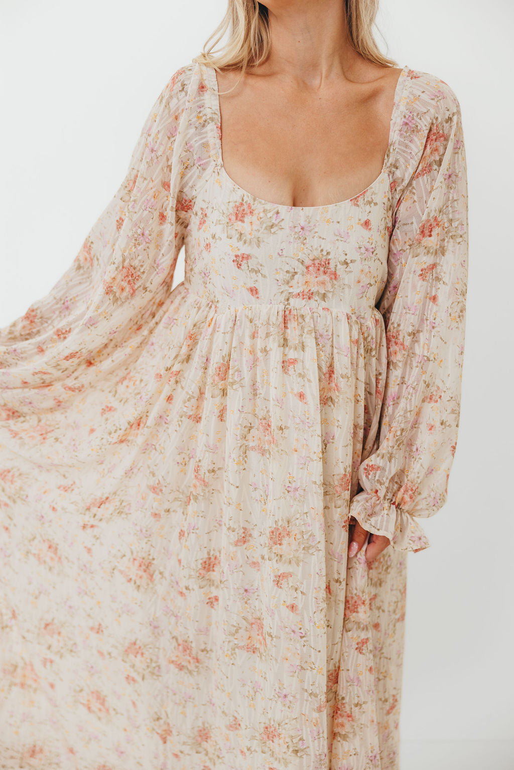 Rosey Woven Floral Print Empire Maxi Dress in Cream Multi - Bump Friendly *9/12 PRE-ORDER*