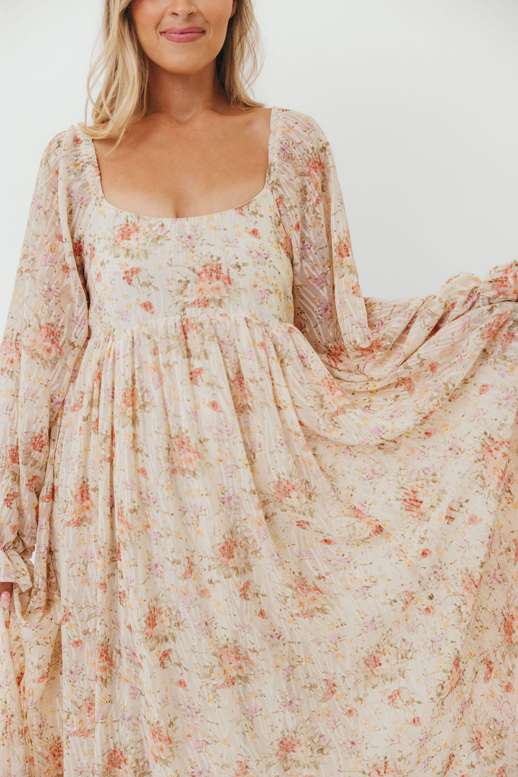 Rosey Woven Floral Print Empire Maxi Dress in Cream Multi - Bump Friendly *9/12 PRE-ORDER*