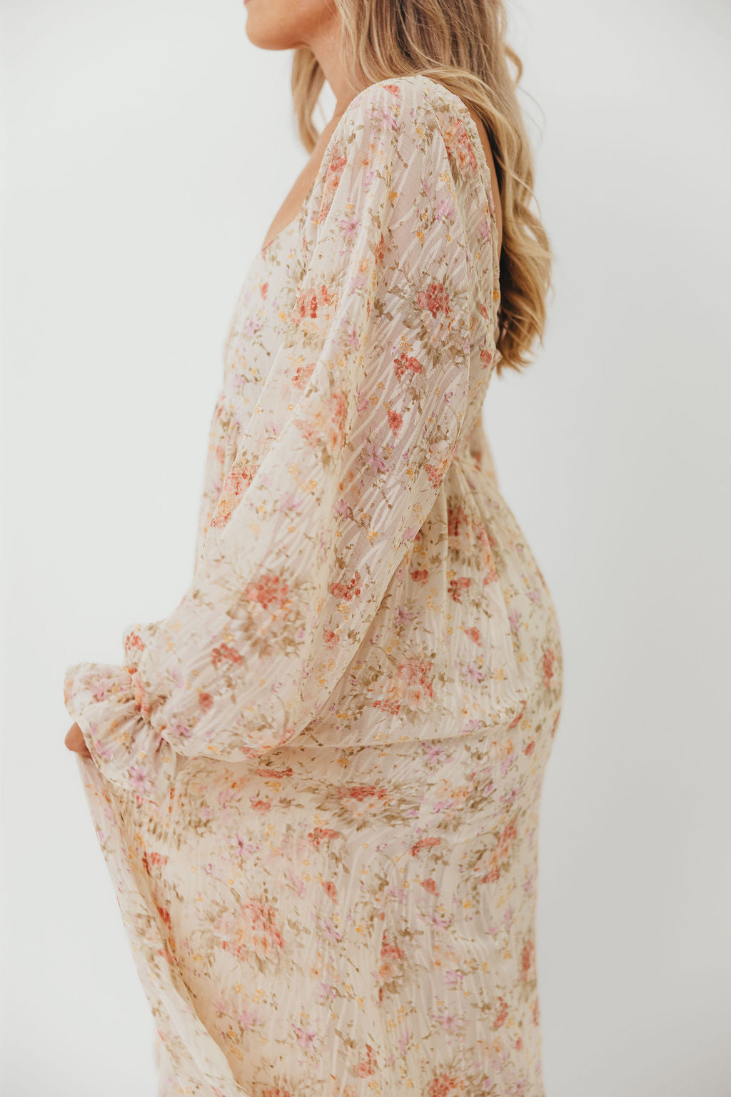 Rosey Woven Floral Print Empire Maxi Dress in Cream Multi - Bump Friendly *9/12 PRE-ORDER*