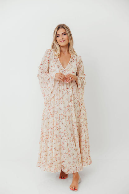 Lisa Woven Floral V-Neck Maxi Dress in Cream Multi - Bump Friendly *9/12 PRE-ORDER*