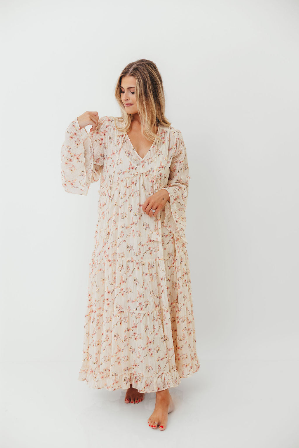 Lisa Woven Floral V-Neck Maxi Dress in Cream Multi - Bump Friendly *9/12 PRE-ORDER*