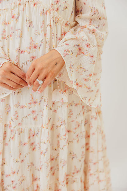Lisa Woven Floral V-Neck Maxi Dress in Cream Multi - Bump Friendly *9/12 PRE-ORDER*