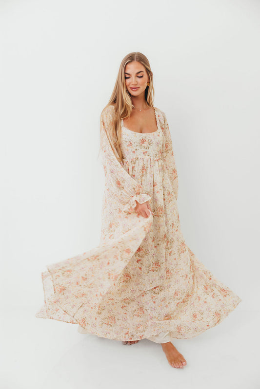 Rosey Woven Floral Print Empire Maxi Dress in Cream Multi - Bump Friendly *9/12 PRE-ORDER*