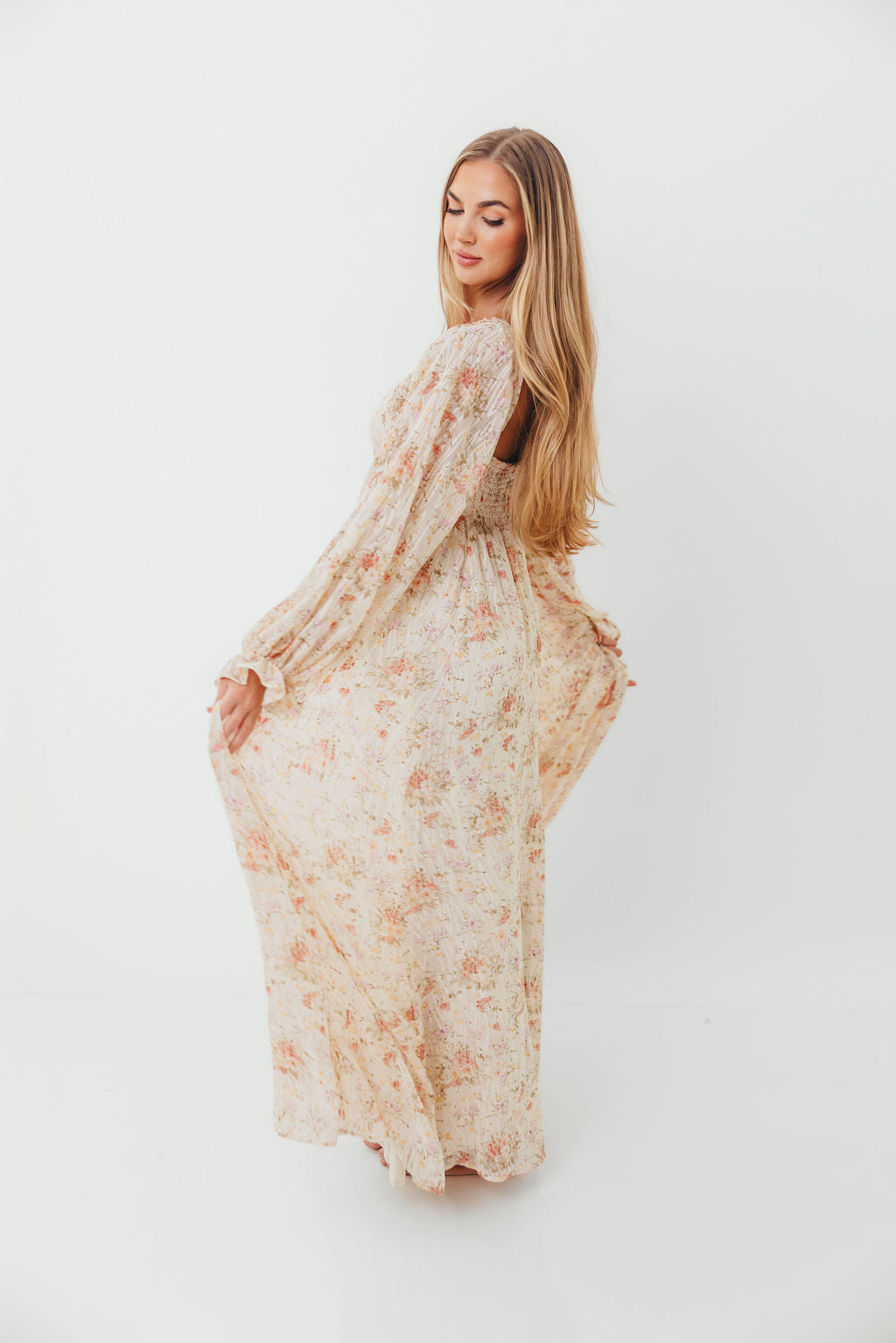 Rosey Woven Floral Print Empire Maxi Dress in Cream Multi - Bump Friendly *9/12 PRE-ORDER*