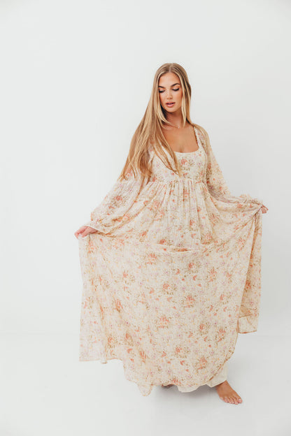 Rosey Woven Floral Print Empire Maxi Dress in Cream Multi - Bump Friendly *9/12 PRE-ORDER*