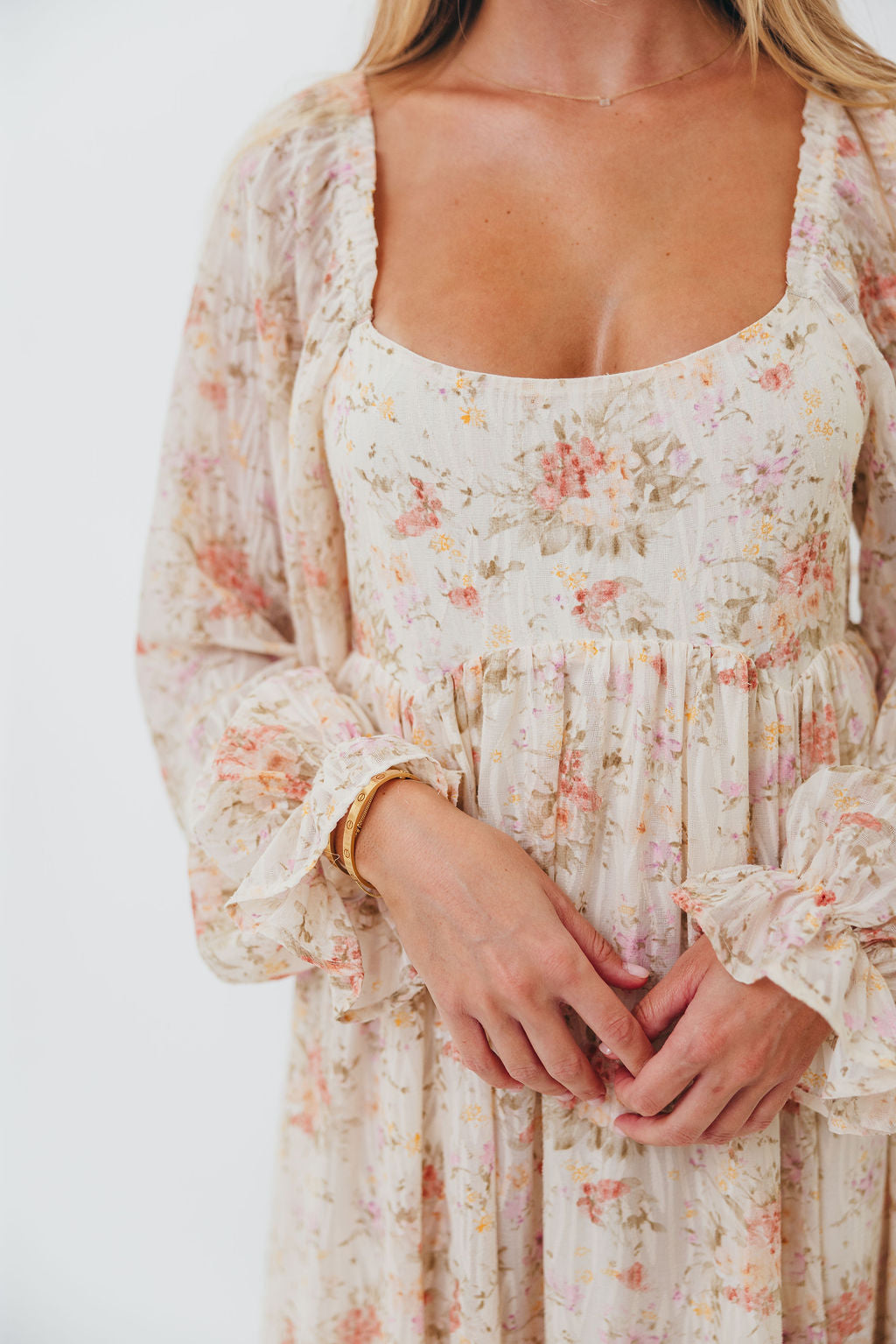 Rosey Woven Floral Print Empire Maxi Dress in Cream Multi - Bump Friendly *9/12 PRE-ORDER*