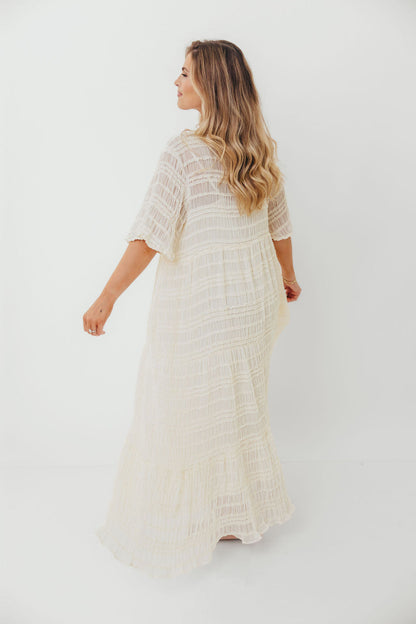 Kristin Tiered Woven Maxi Dress in Ivory - Bump Friendly - Detachable Liner